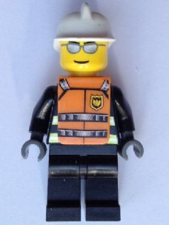 wc016s Fire - Reflective Stripes, Black Legs, White Fire Helmet, Silver Sunglasses, Orange Vest with Straps and Fire Logo and 'FIRE' Pattern (Stickers)